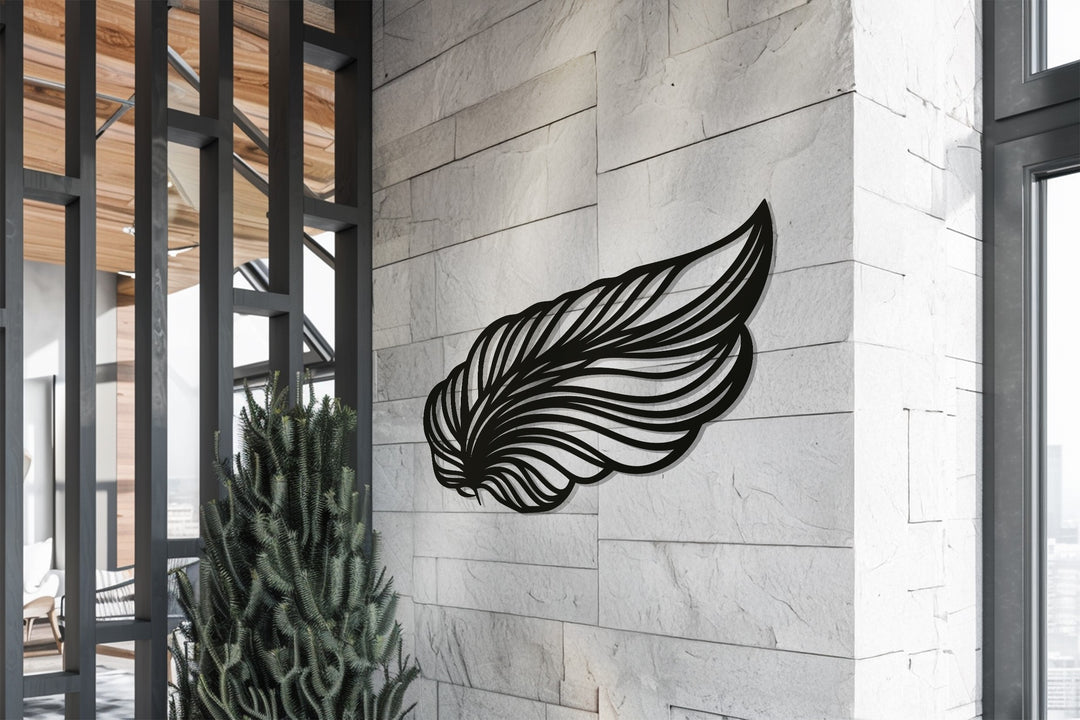 Elegant Wing Feather Metal Wall Art – Modern Black Décor