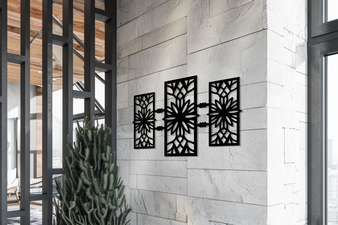 سيمتري بلوم – تصميم زهري هندسي حديث فن جداري معدني