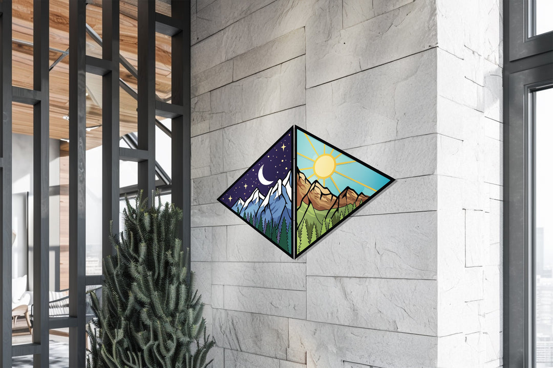 Day and Night Mountain Metal Wall Art – Dual Nature Landscape Design
