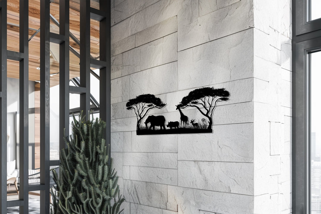 African Safari Silhouette – Wildlife Metal Wall Art