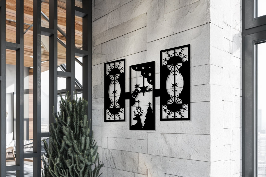 أضواء الرنة - تصميم هندسي لعيد الميلاد فن جداري معدني