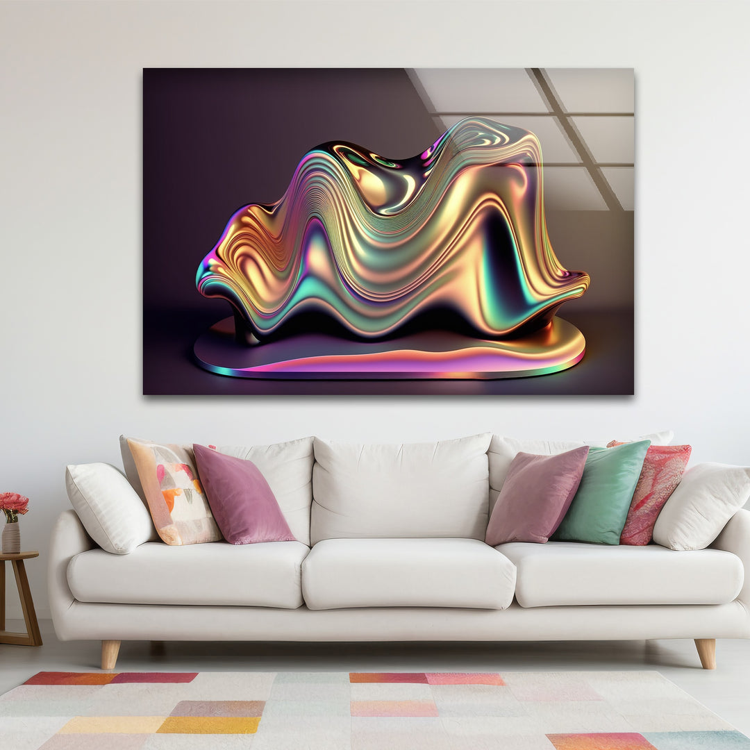 Chromatic Sculpted Form – Iridescent Metallic Shape Glass Wall Art