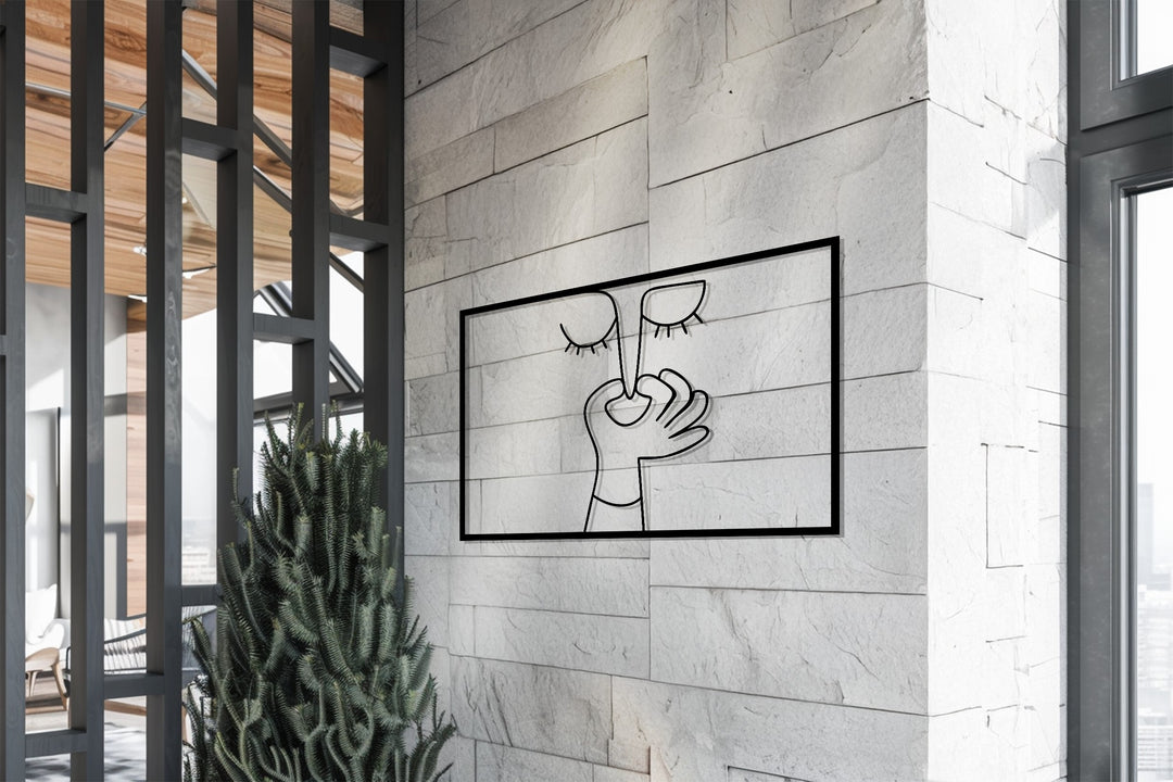 Abstract Silence Face – Modern Red Metal Wall Art