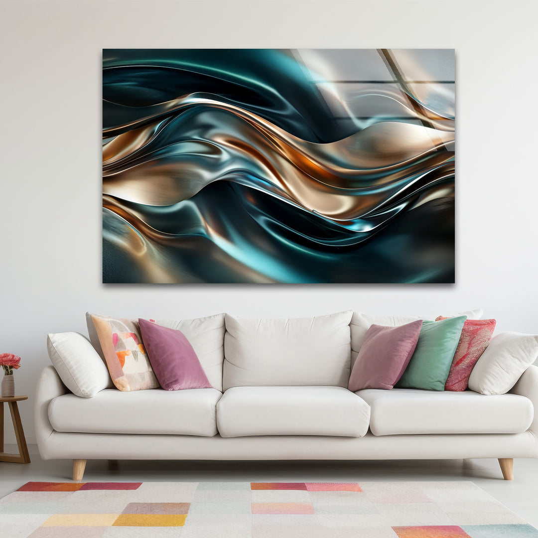 Ocean Bronze Serpentine – Abstract Metallic Wave Glass Wall Art