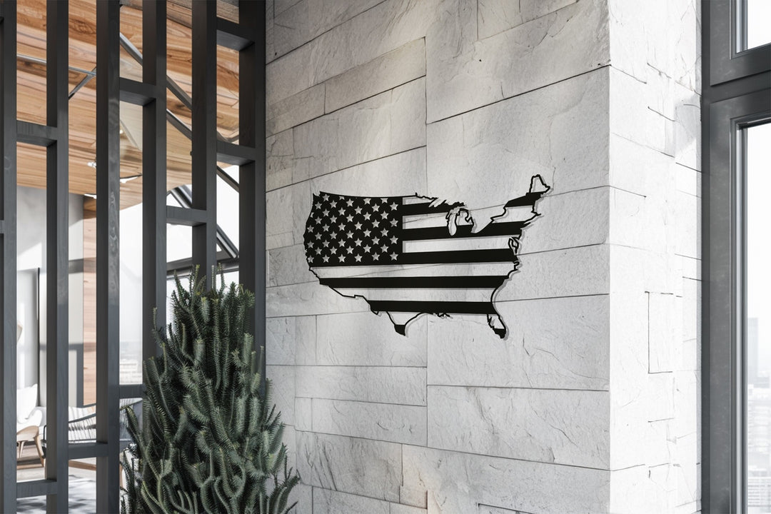 USA Map Metal Wall Art – American Flag Design