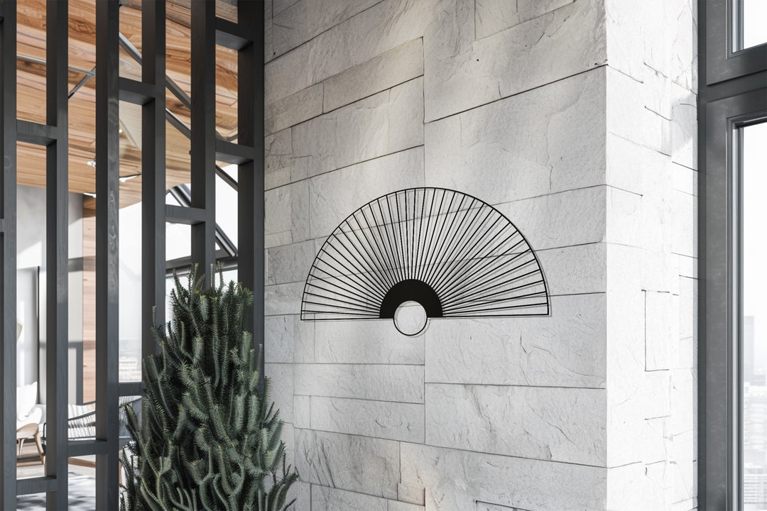 Rising Sun Fan Metal Wall Art – Minimalist Japanese-Inspired Décor