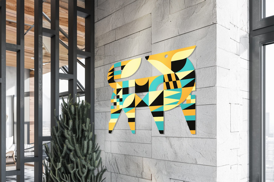 Geometric Fox Metal Wall Art – Colorful Modern Animal Home Decor