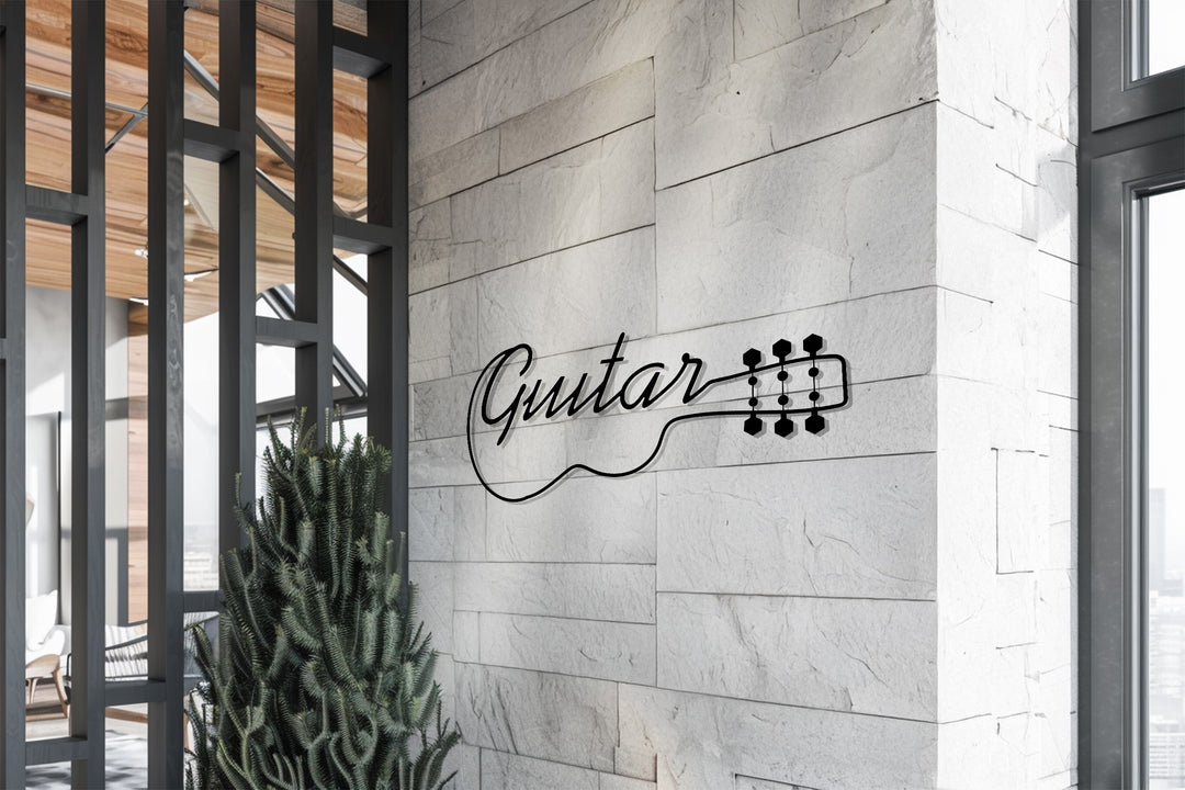 Guitar Word Art Metal Wall Decor – Modern Music-Inspired Design