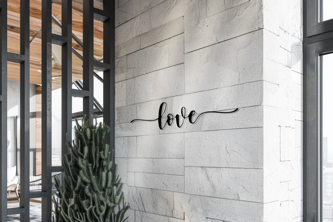 Elegant Script Love – Modern Metal Wall Art