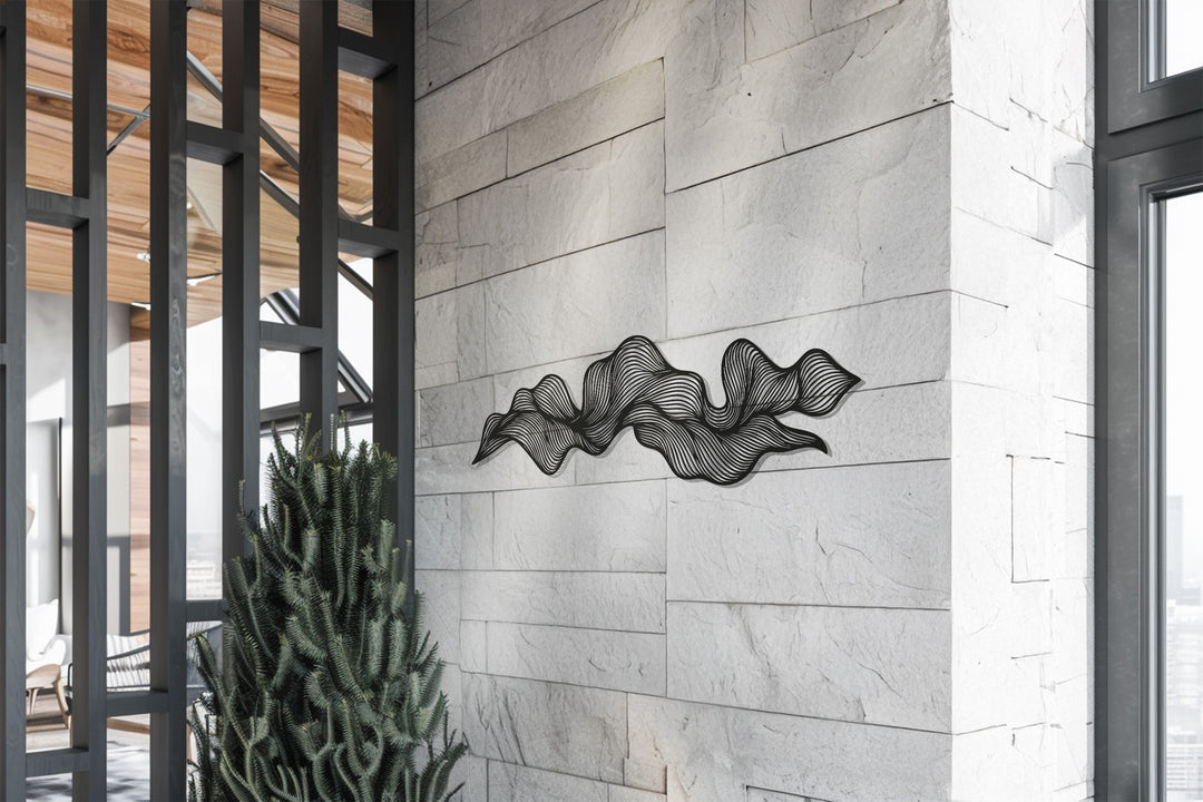 Wavy Flow Metal Wall Art – Modern Abstract Black Sculpture