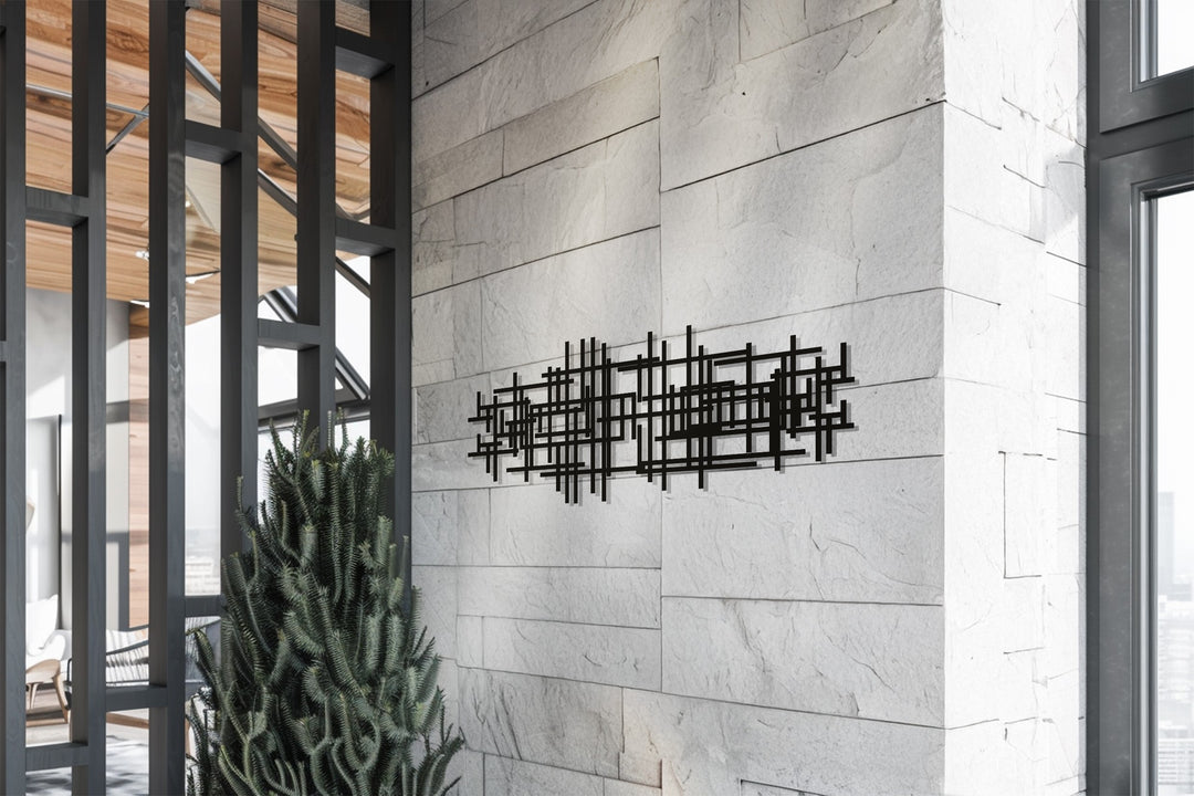 Abstract Geometric Lines Metal Wall Art – Modern Black Wall Decor