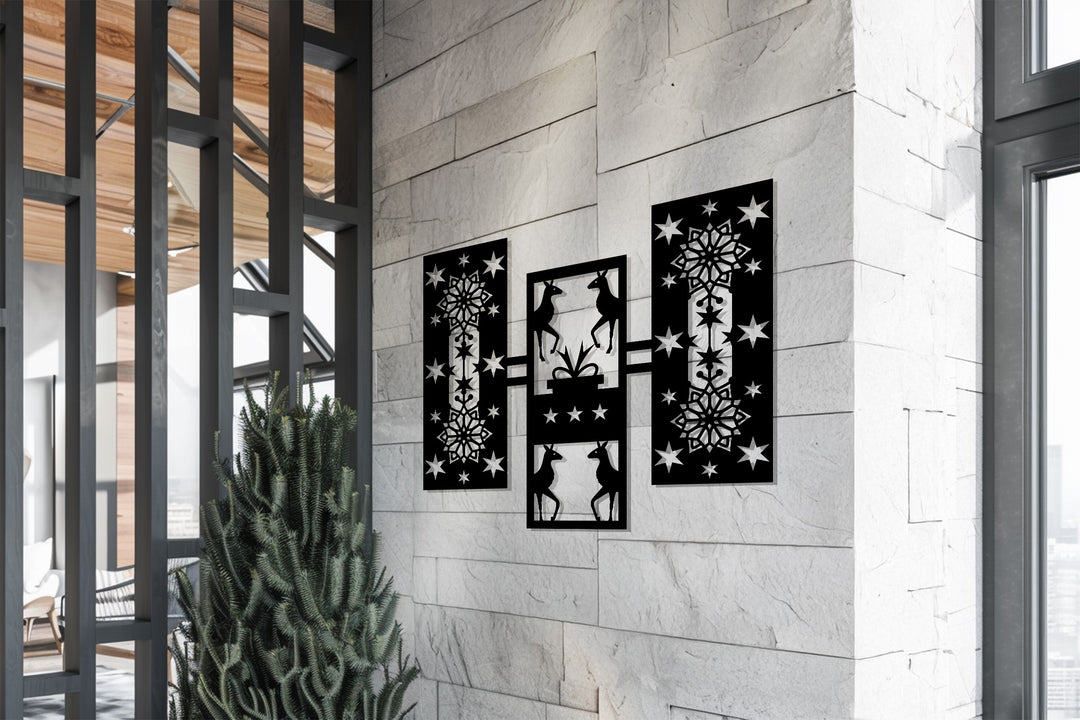 تناغم غزلان الشتاء – أشكال هندسية لعيد الميلاد فن جداري معدني