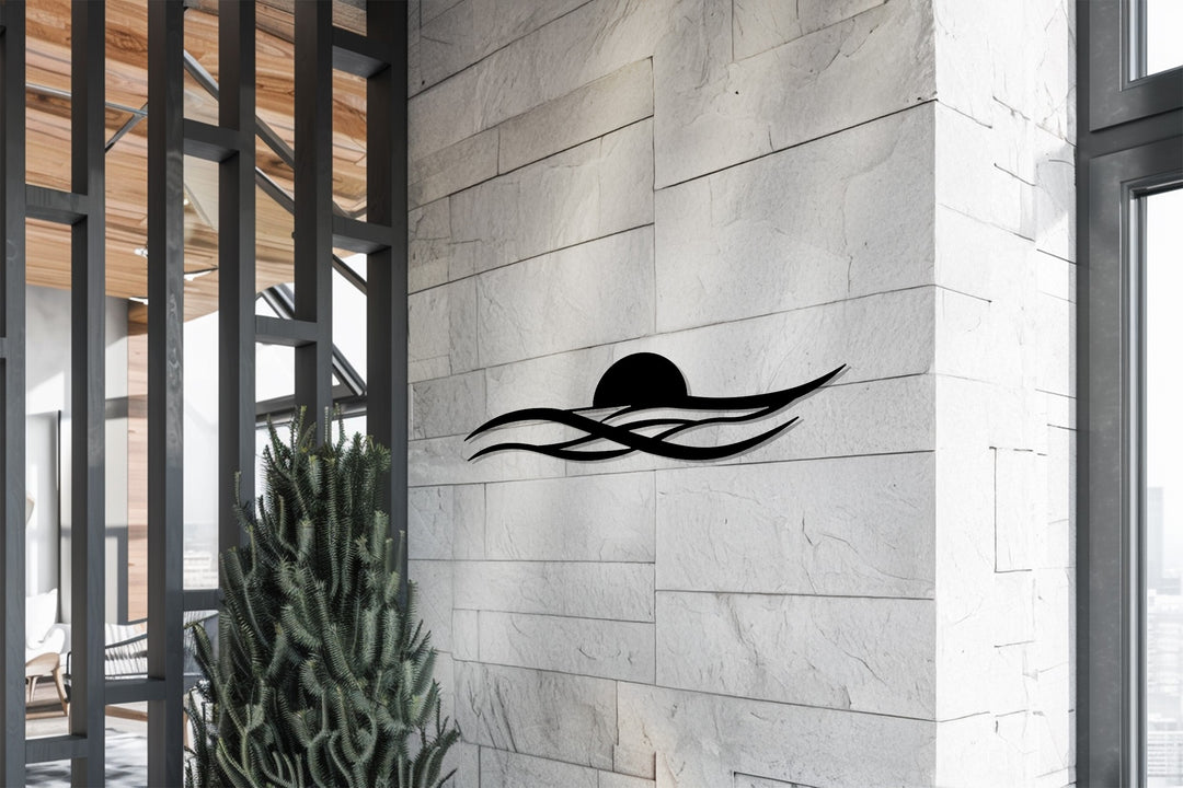 Minimal Sunset Waves Metal Wall Art – Modern Coastal Decor