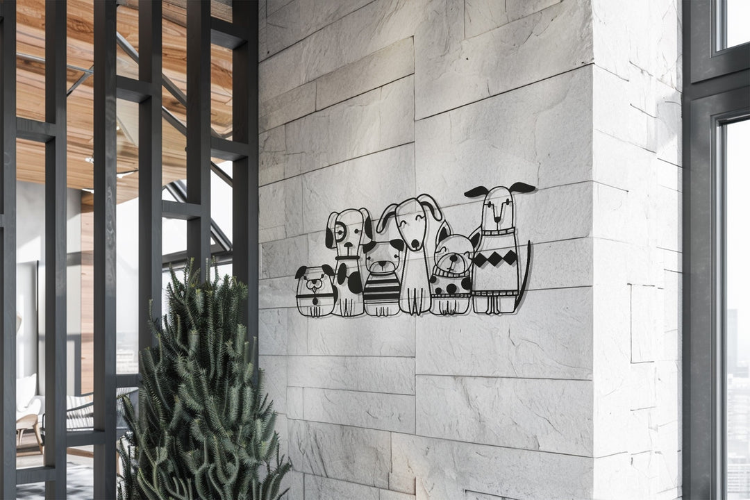 Playful Dogs Metal Wall Art – Puppy Silhouette Design