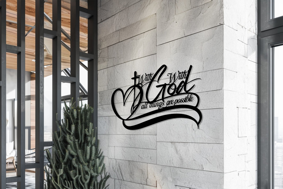 With God All Things Are Possible – Red Christian Metal Wall Art