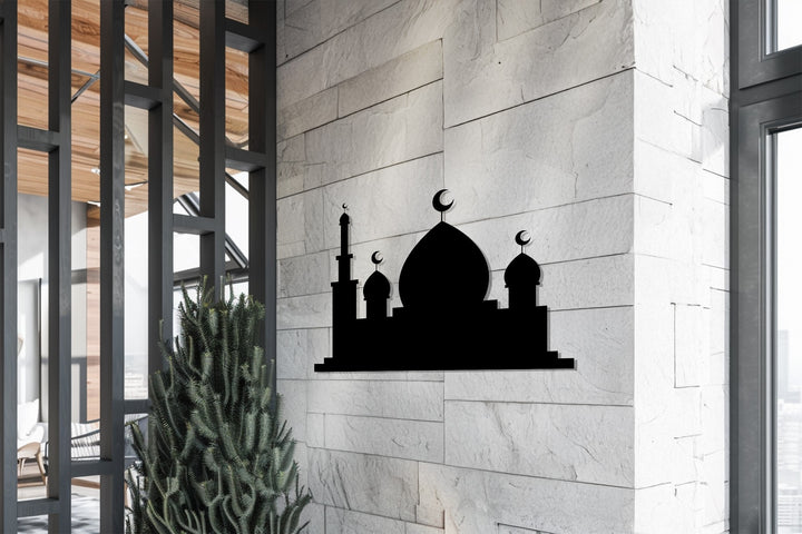 Mosque and minaret metal wall art for home
