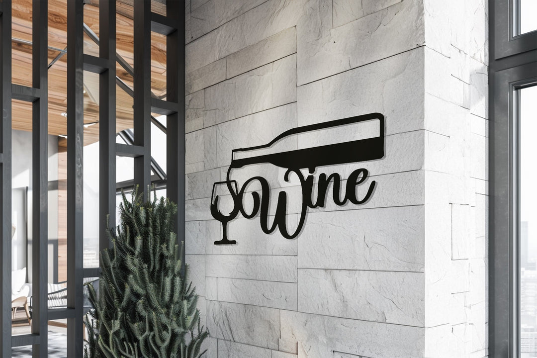Wine Bottle & Glass – Modern Metal Wall Art
