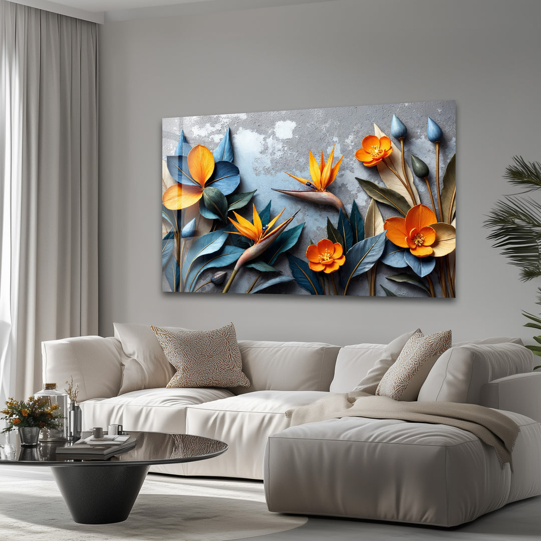 Tropical Bloom Harmony – Artistic Floral Sculpture Glass Wall Art