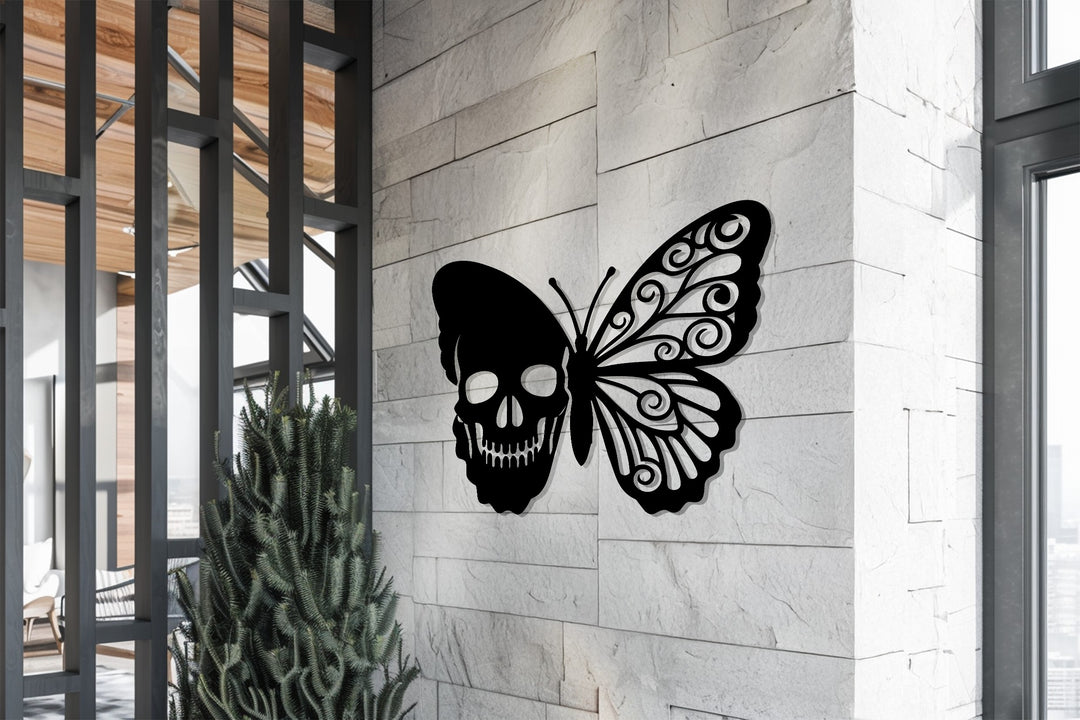 Skull Butterfly Metal Wall Art – Gothic Elegance in Modern Design