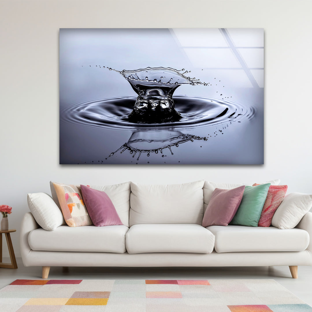 Aqua Impact Moment – Black & Silver Water Splash Glass Wall Art