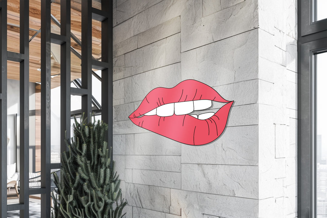 Minimalist red lips metal sculpture with elegant detail