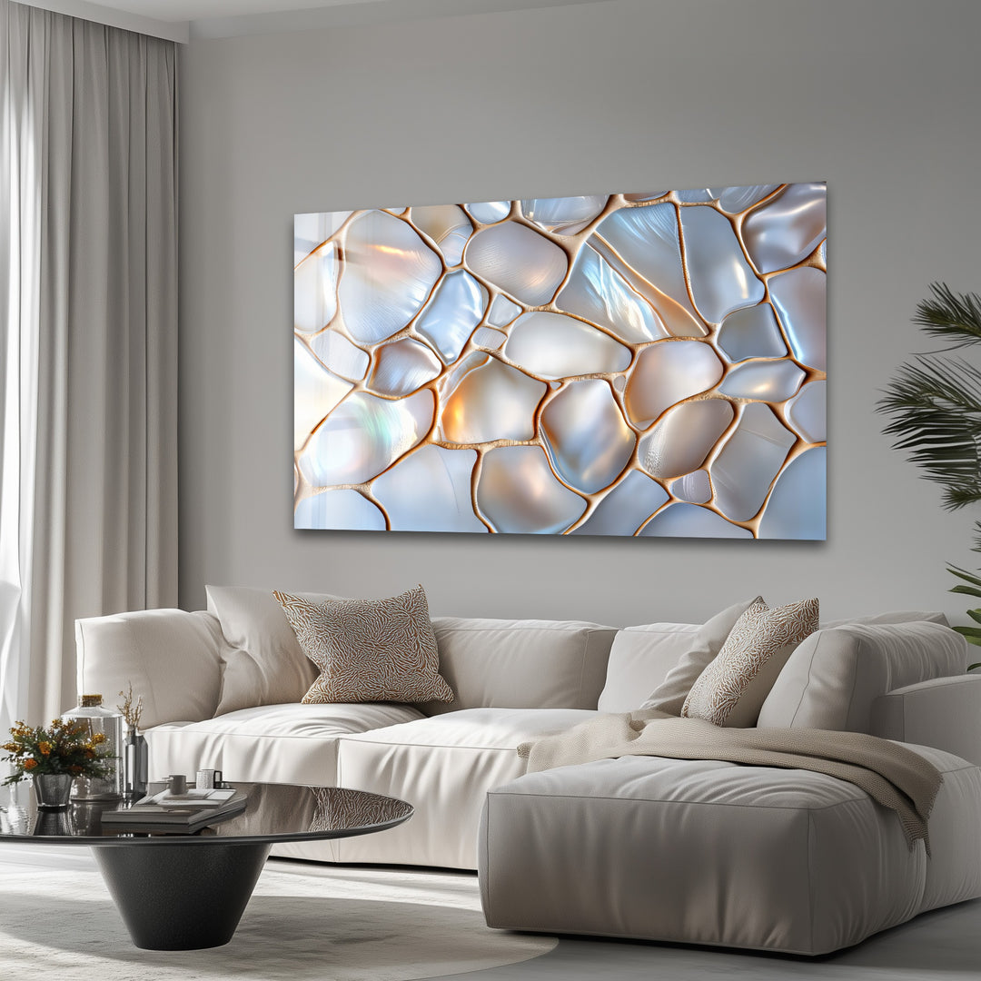 Luminous Stonescape – Iridescent Pebble Glass Wall Art