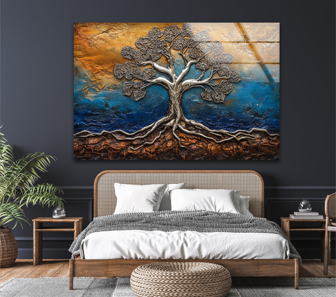 Eternal Roots Bronze – Sculpted Metallic Tree Glass Wall Art
