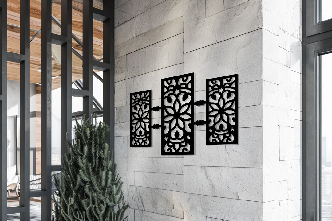 بتلة مضيئة – تصميم هندسي زهري حديث فن جداري معدني