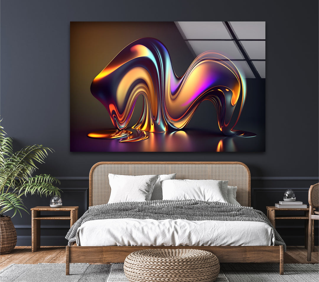 Radiant Melt Form – Iridescent Liquid Sculpture Glass Wall Art