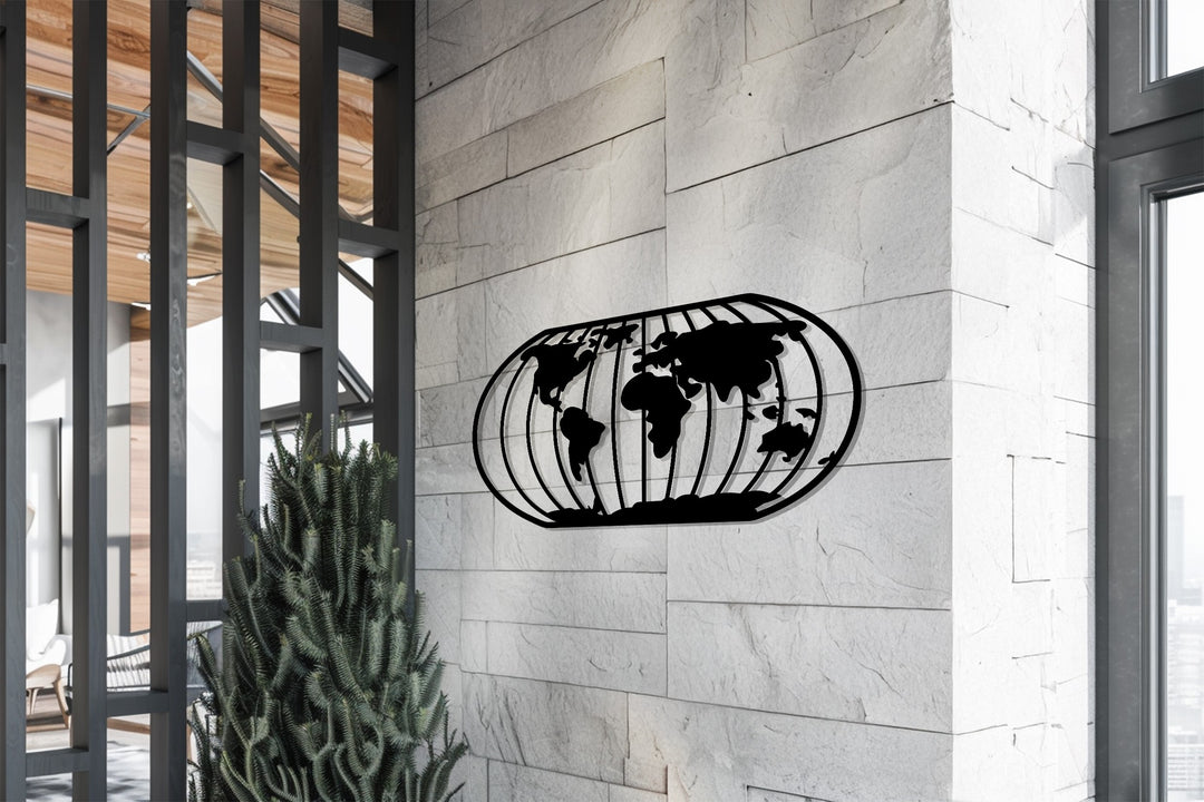 Office world map metal wall art