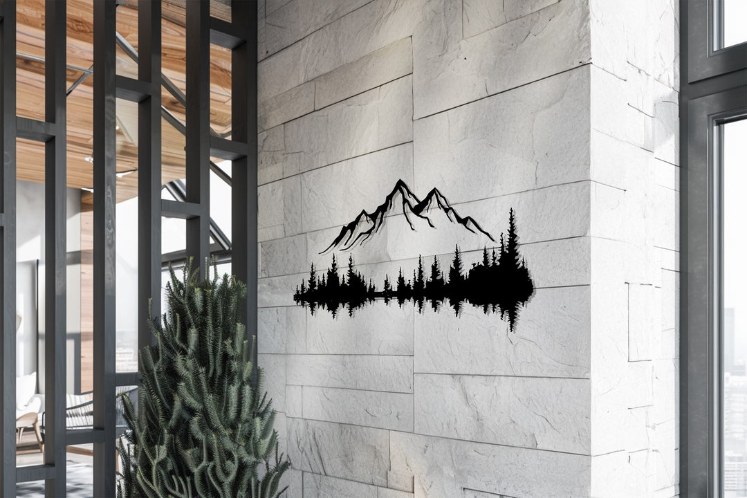 Rustic Mountain Landscape Metal Wall Art – Forest Reflection