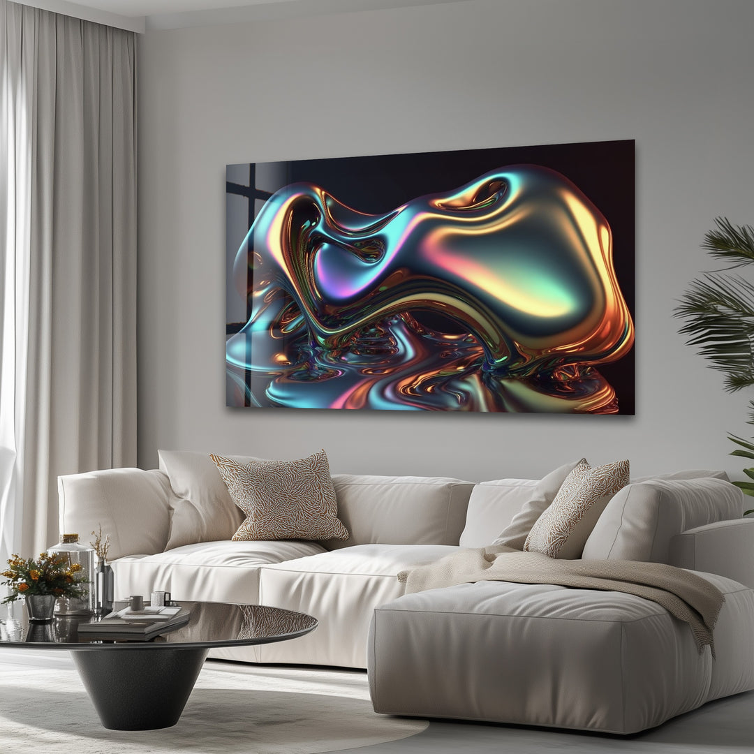 Spectrum Melt Aura – Iridescent Liquid Chrome Glass Wall Art