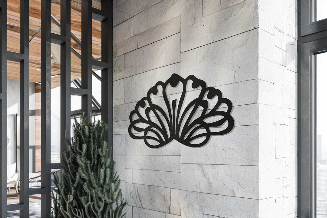 Floral Fan Metal Wall Art – Modern Black Geometric Flower Design