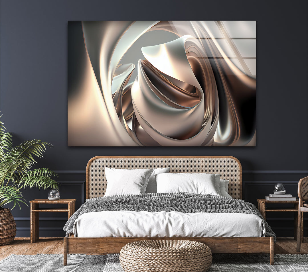 Champagne Sculpted Alloy – Abstract Metallic Fold Glass Wall Art