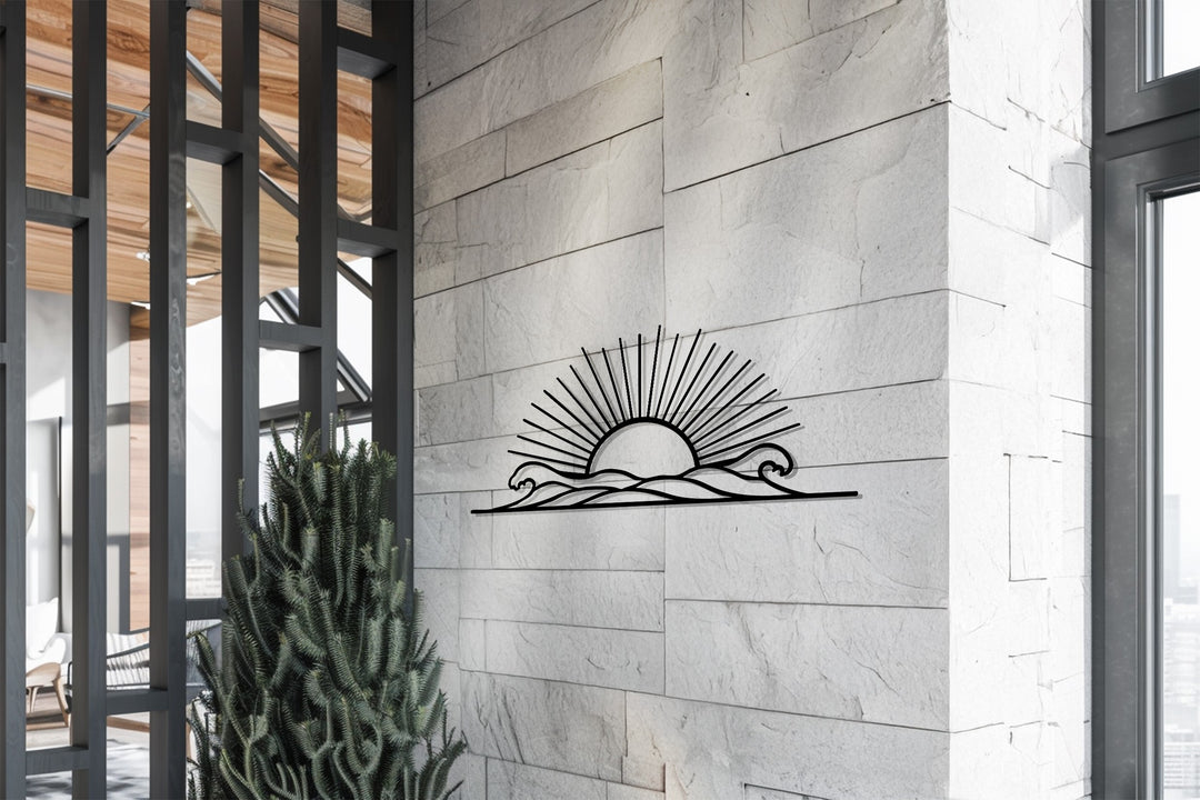Radiant Horizon – Sunrise Over Waves Metal Wall Art