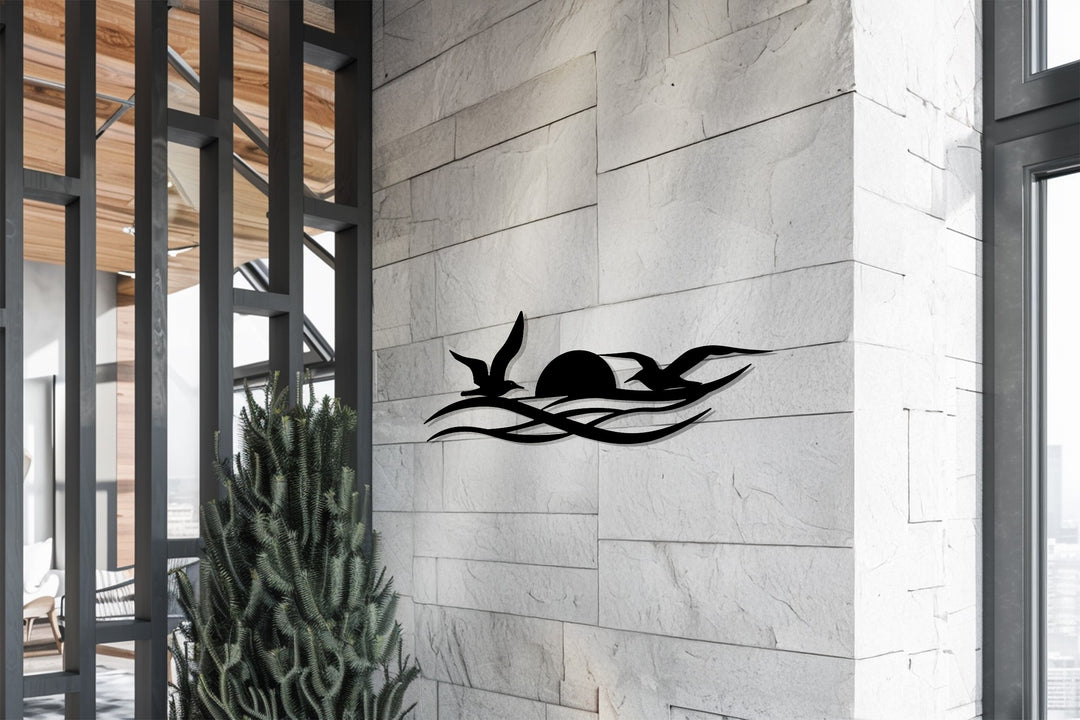 Sunset Birds Metal Wall Art – Modern Coastal Home Décor
