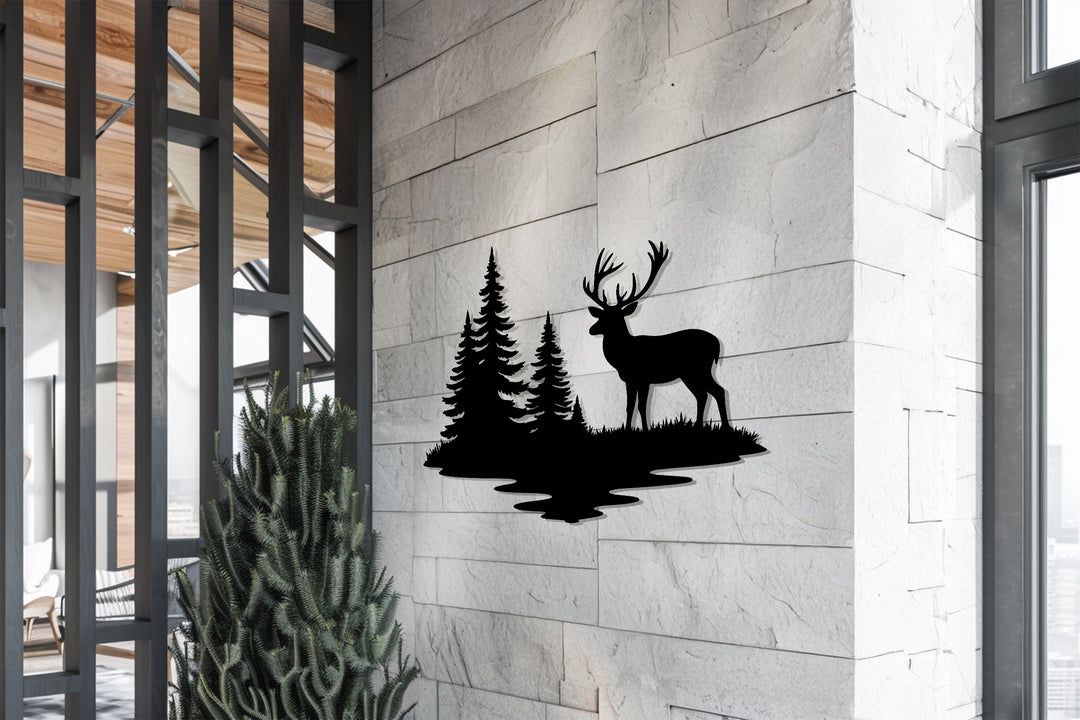 Forest Reflection Deer Metal Wall Art – Rustic Nature Décor