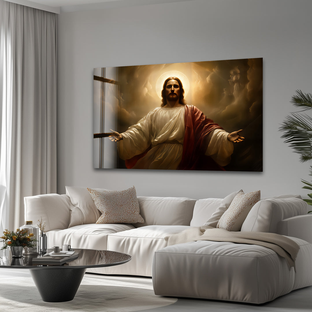 Divine Light – Sacred Jesus Portrait Glass Wall Art