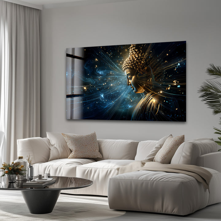 Cosmic Enlightenment – Radiant Buddha Glass Wall Art