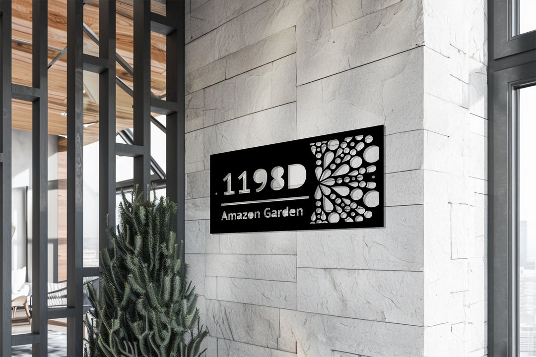 Custom Metal Address Plaque – Modern Raindrop Design House Number Sign