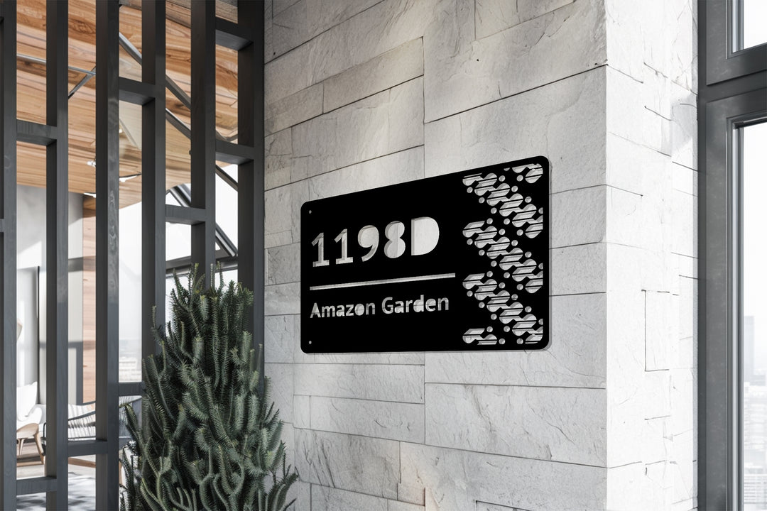 Custom Metal Address Plaque – Modern House Number Sign with Decorative Pattern