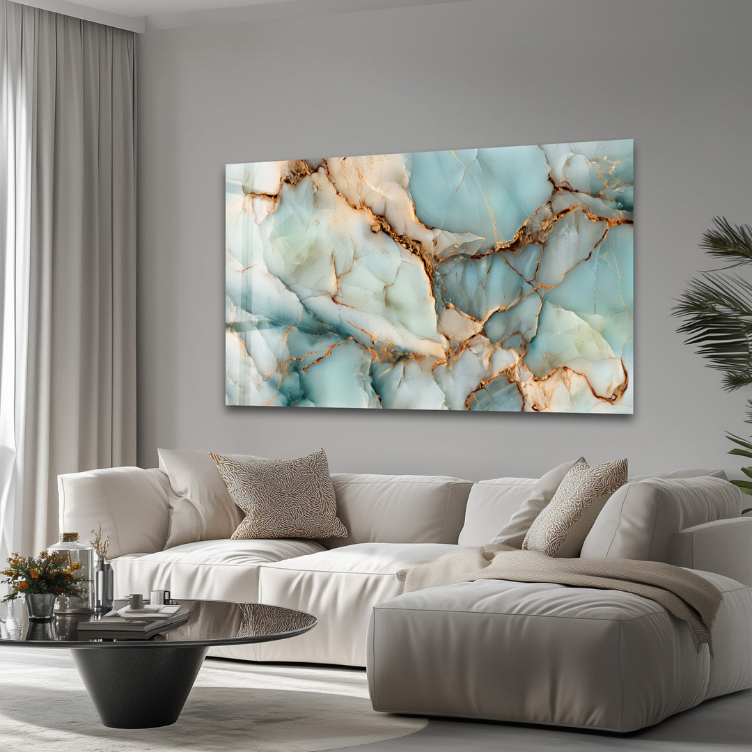 Crystalline Veins – Aqua Marble Glass Wall Art