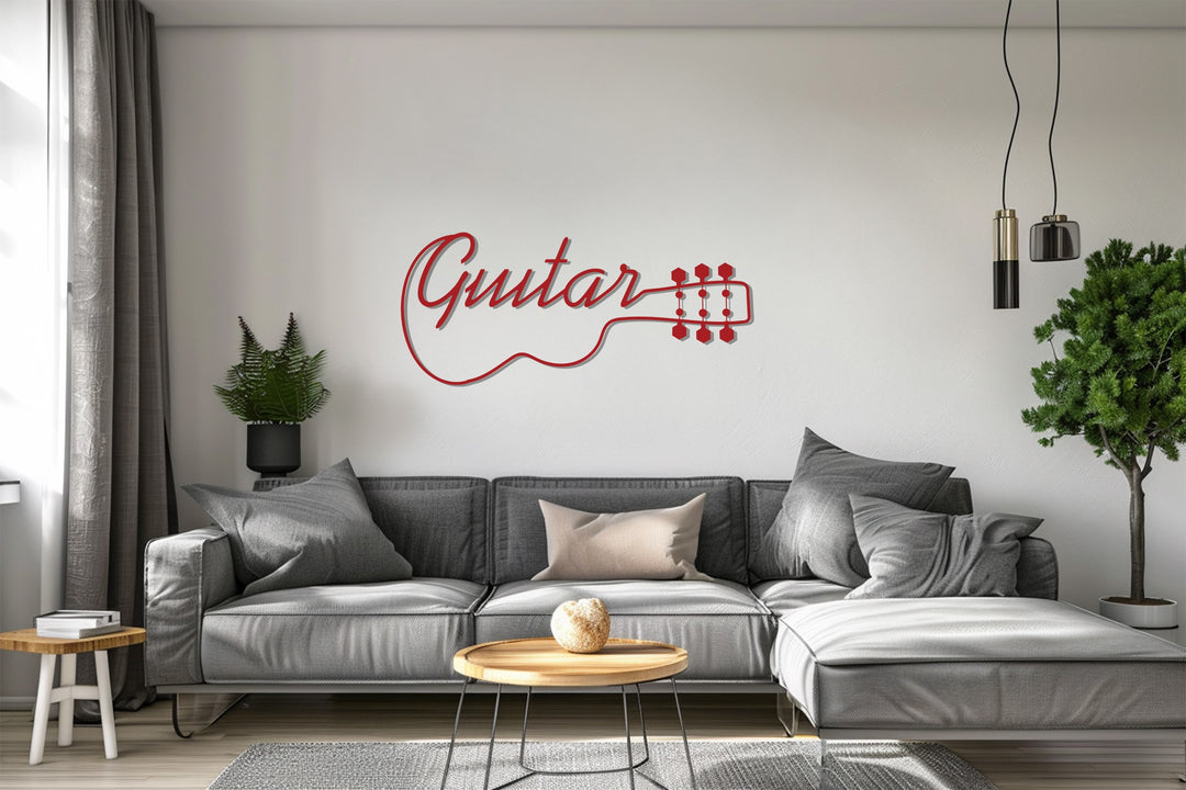 Guitar Word Art Metal Wall Decor – Modern Music-Inspired Design
