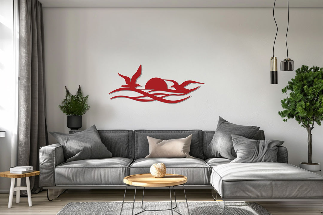 Sunset Birds Metal Wall Art – Modern Coastal Home Décor