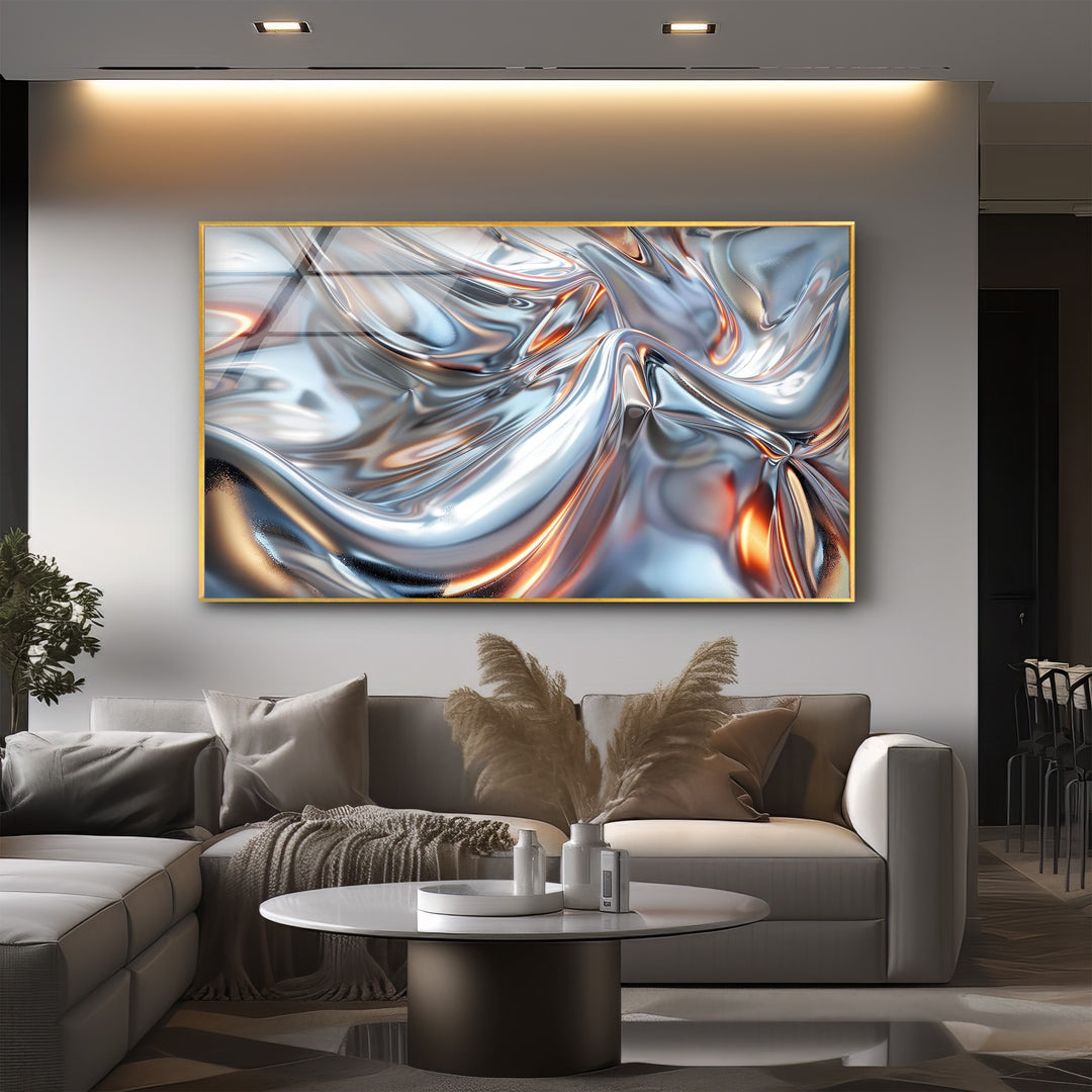 Luminous Steel Drift – Abstract Chrome Silver Glass Wall Art