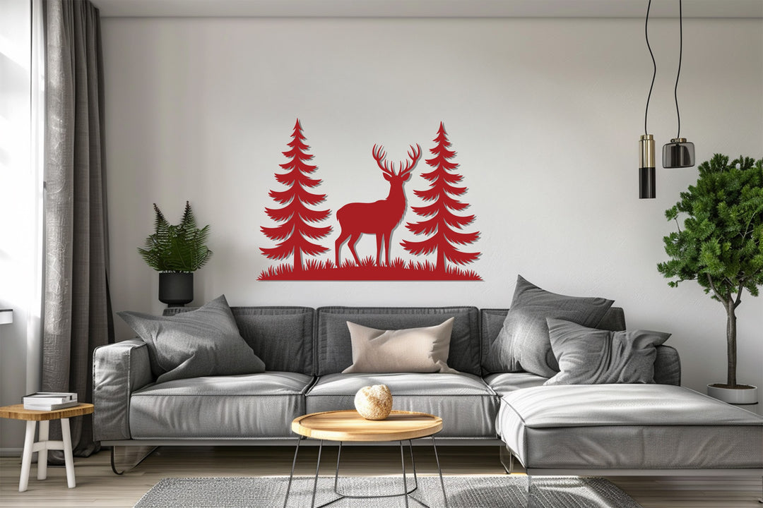 Serene Forest Deer Metal Wall Art – Rustic Cabin Décor