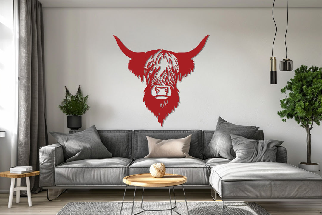 Highland Cow Metal Wall Art – Rustic Farmhouse Red Bull Decor
