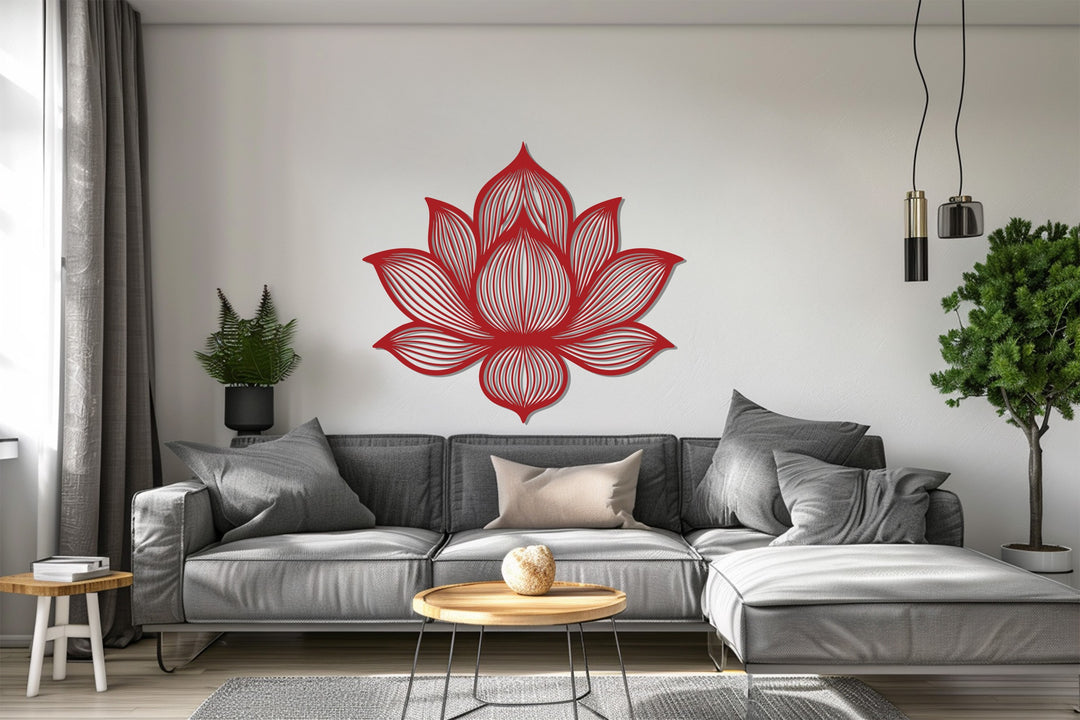 Lotus Flower Metal Wall Art – Modern Black Sacred Geometry Décor