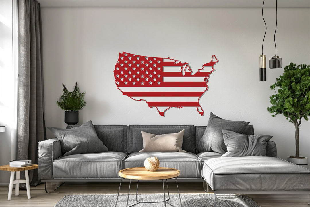 Bold patriotic USA map silhouette wall decoration