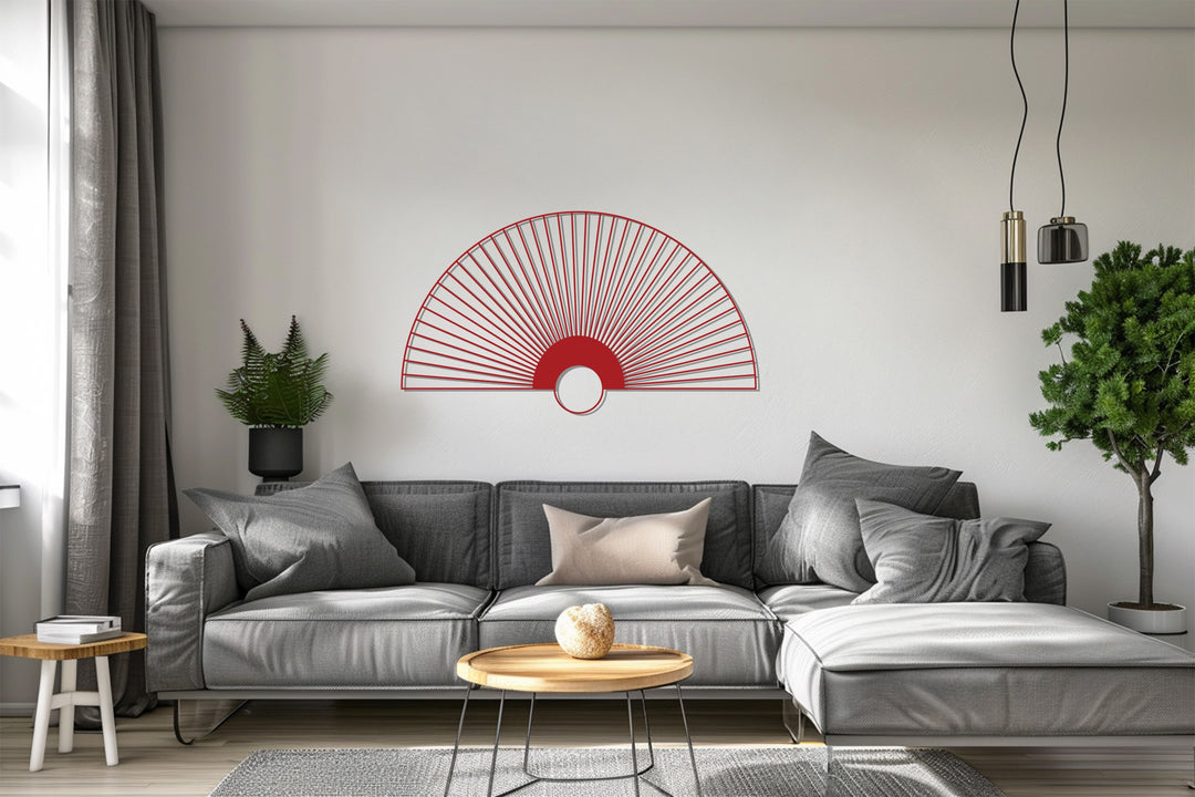 Rising Sun Fan Metal Wall Art – Minimalist Japanese-Inspired Décor